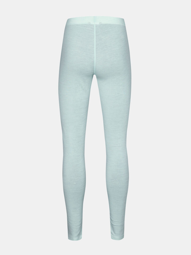 Back view of light blue Neva merino base layer set women’s leggings.