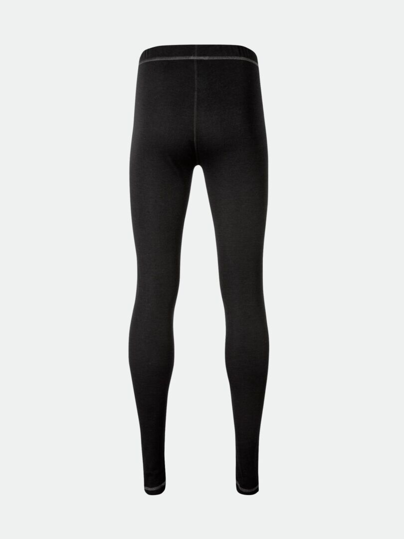 Back view of black Neva merino base layer set women’s leggings.