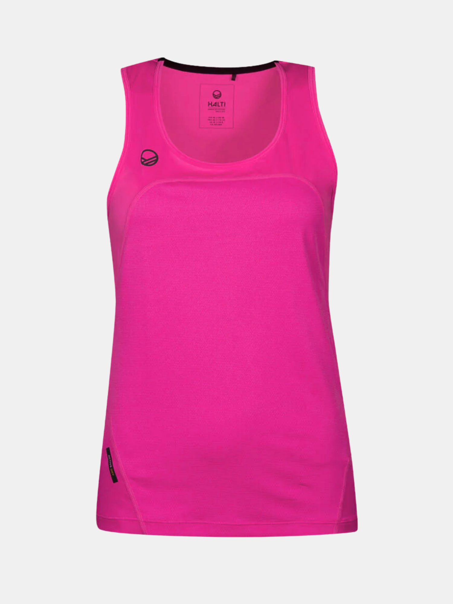 The Halti Urbanite Womens Active Dry Top is a sleeveless, bright pink training top with moisture-wicking and a black logo.