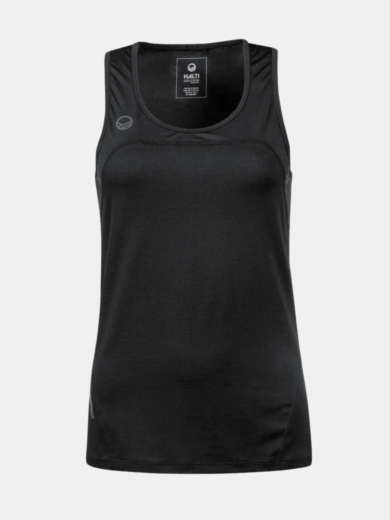 Halti Urbanite Womens Active Dry Top: sleeveless black recycled polyester training top with crew neckline.