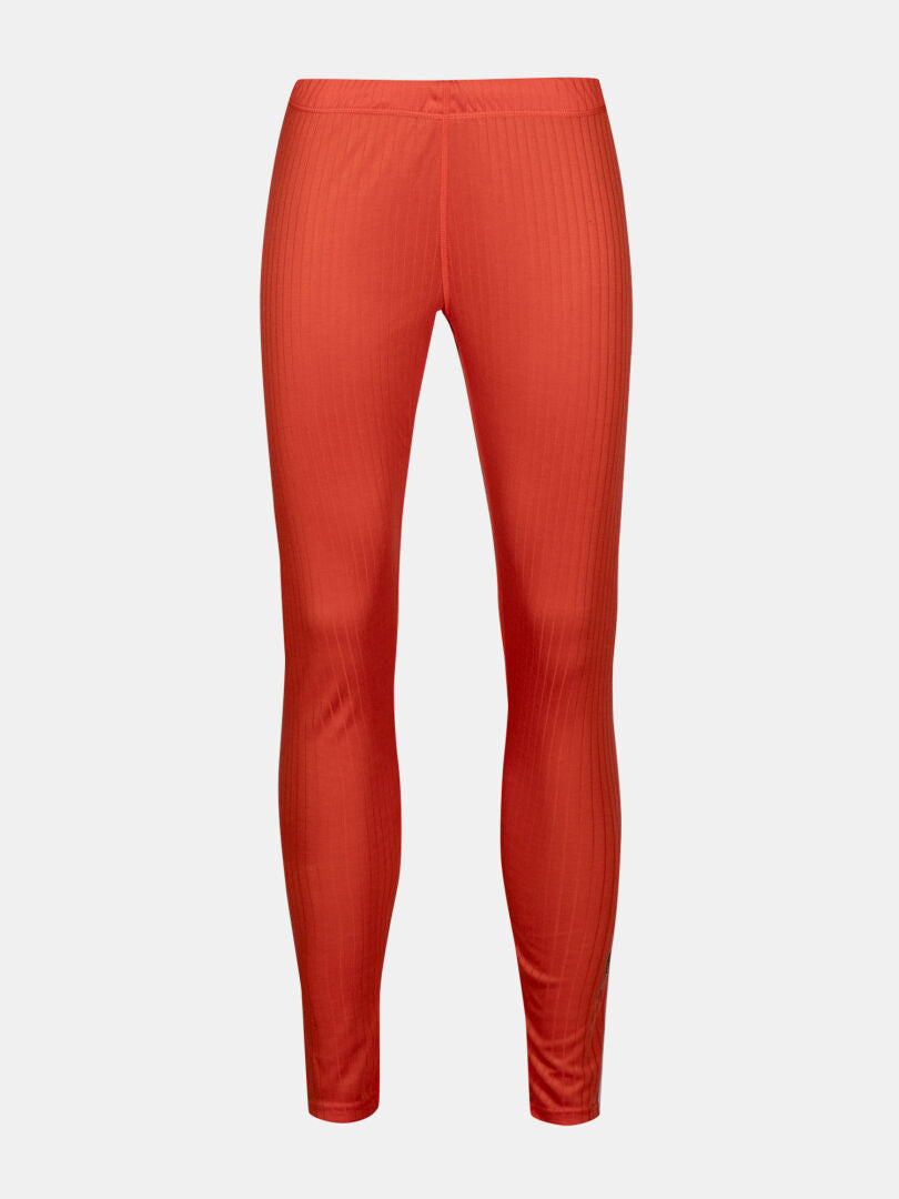 Halti Dual Base Layer Set Womens, red ribbed full-length leggings in recycled polyester, shown front view.