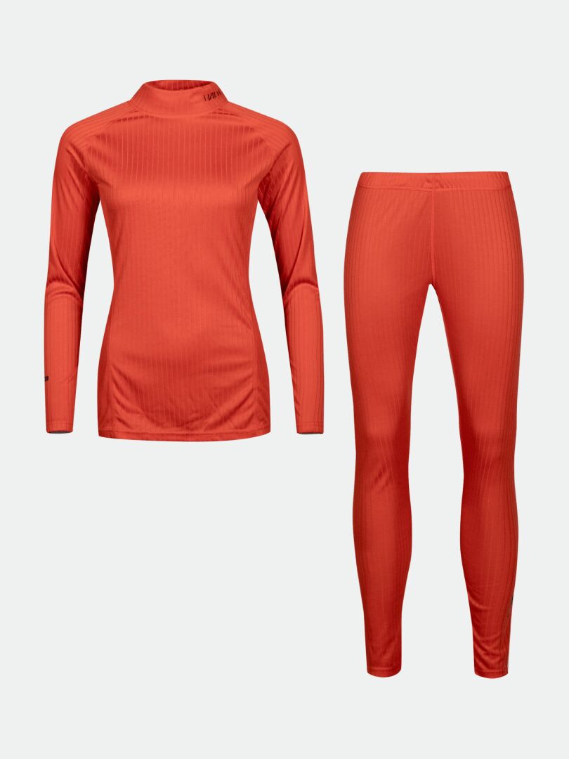 Halti Dual Base Layer Set Womens with matching leggings in red-orange, perfect for outdoor adventures.