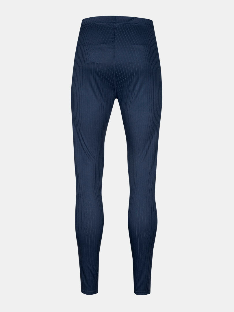 Rear view of Halti Dual Base Layer Set Men's in navy blue, high-waisted, ribbed recycled polyester on grey background.