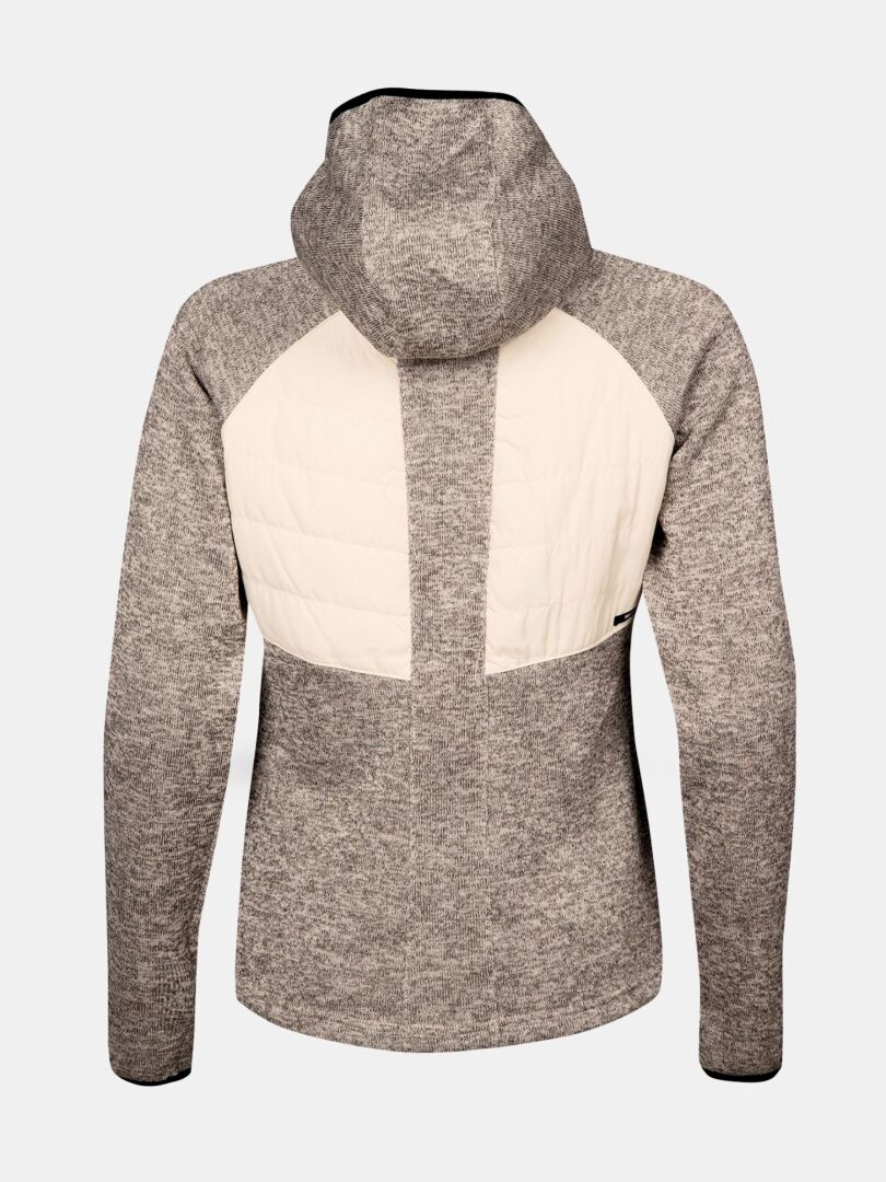 Back view of Halti Streams Hybrid Layer Jacket Women's in gray with light beige quilted panel, on plain background.