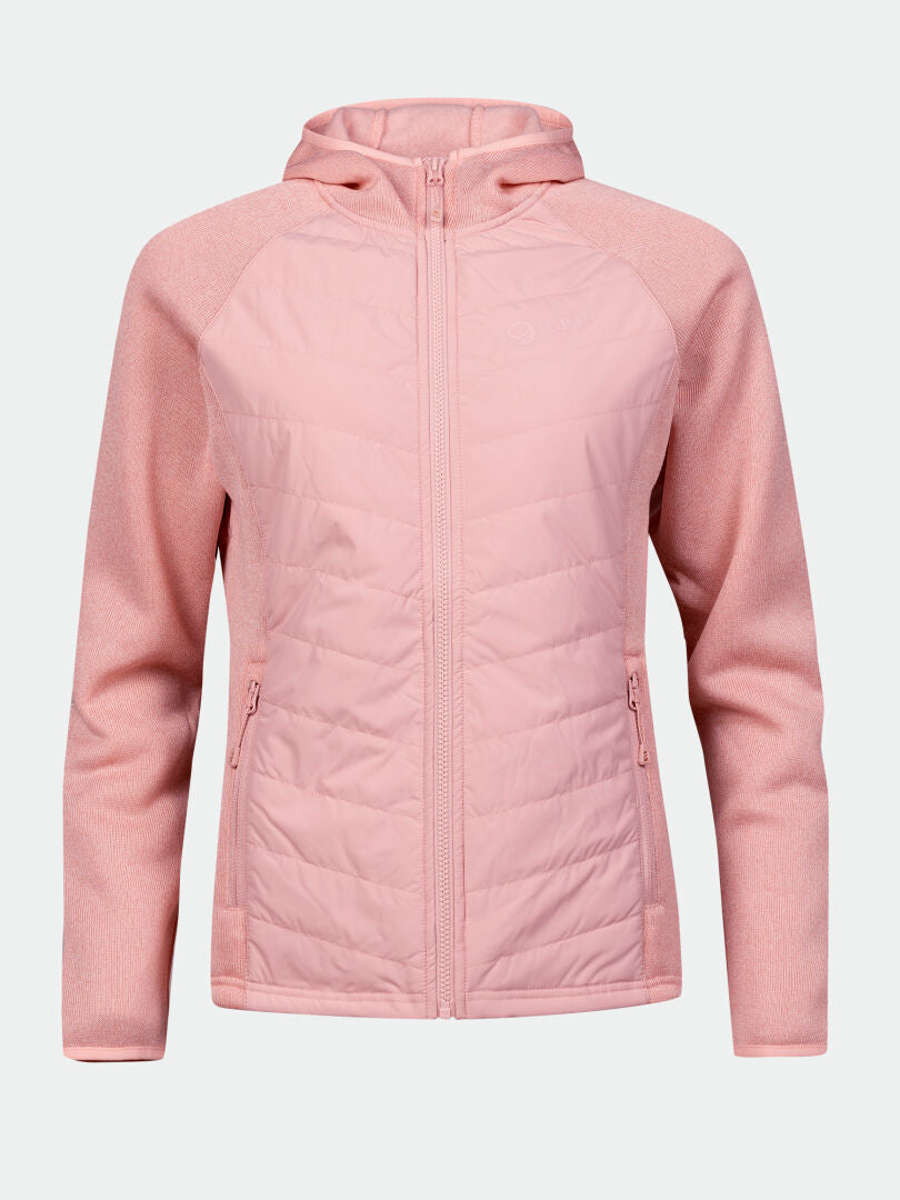 Halti Streams Hybrid Layer Jacket Women's in light pink with quilted front and two zip pockets, shown on plain background.