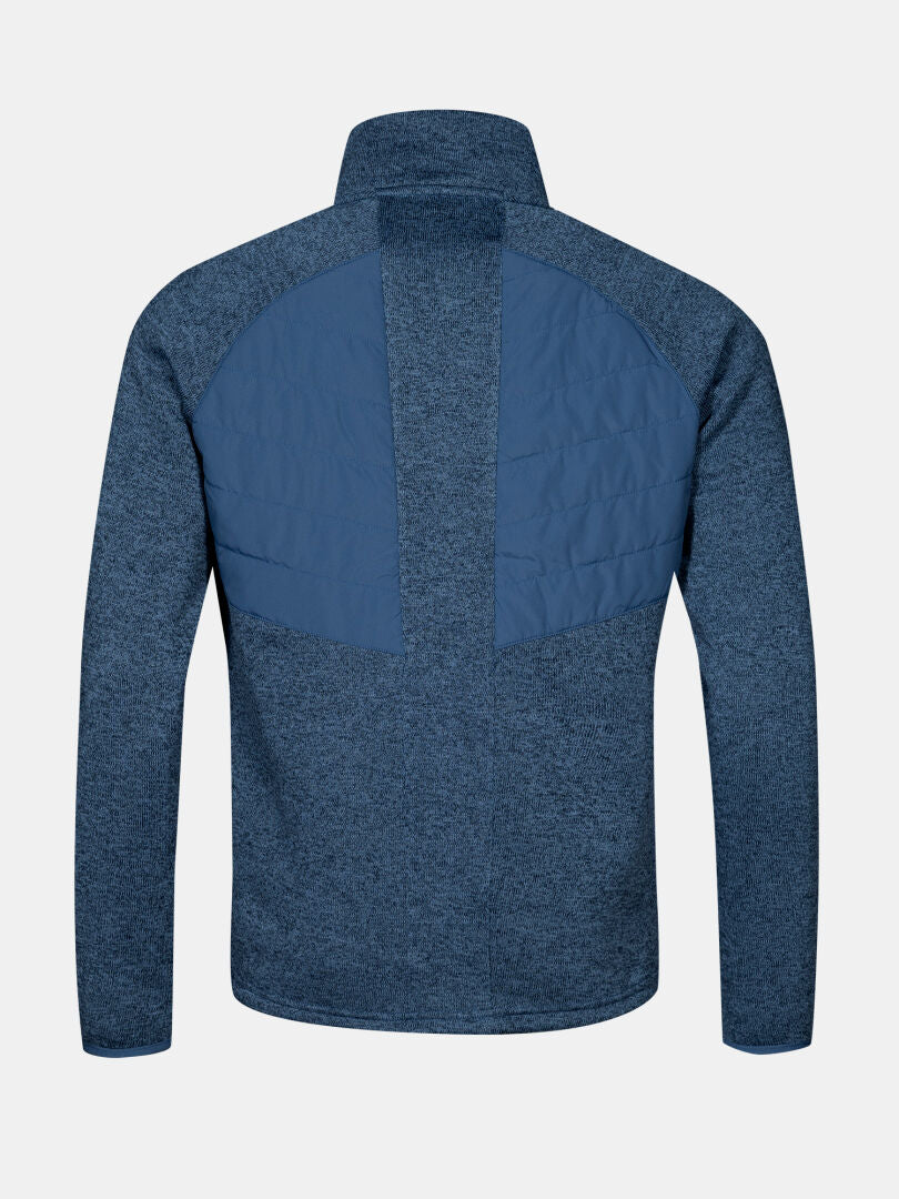 Back view of Halti Streams Hybrid Layer Jacket Men's in blue with quilted back and shoulders, on a plain background.