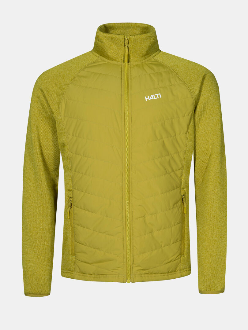 Halti Streams Hybrid Layer Jacket Men's in light green with quilted front, two zip pockets, and chest logo.