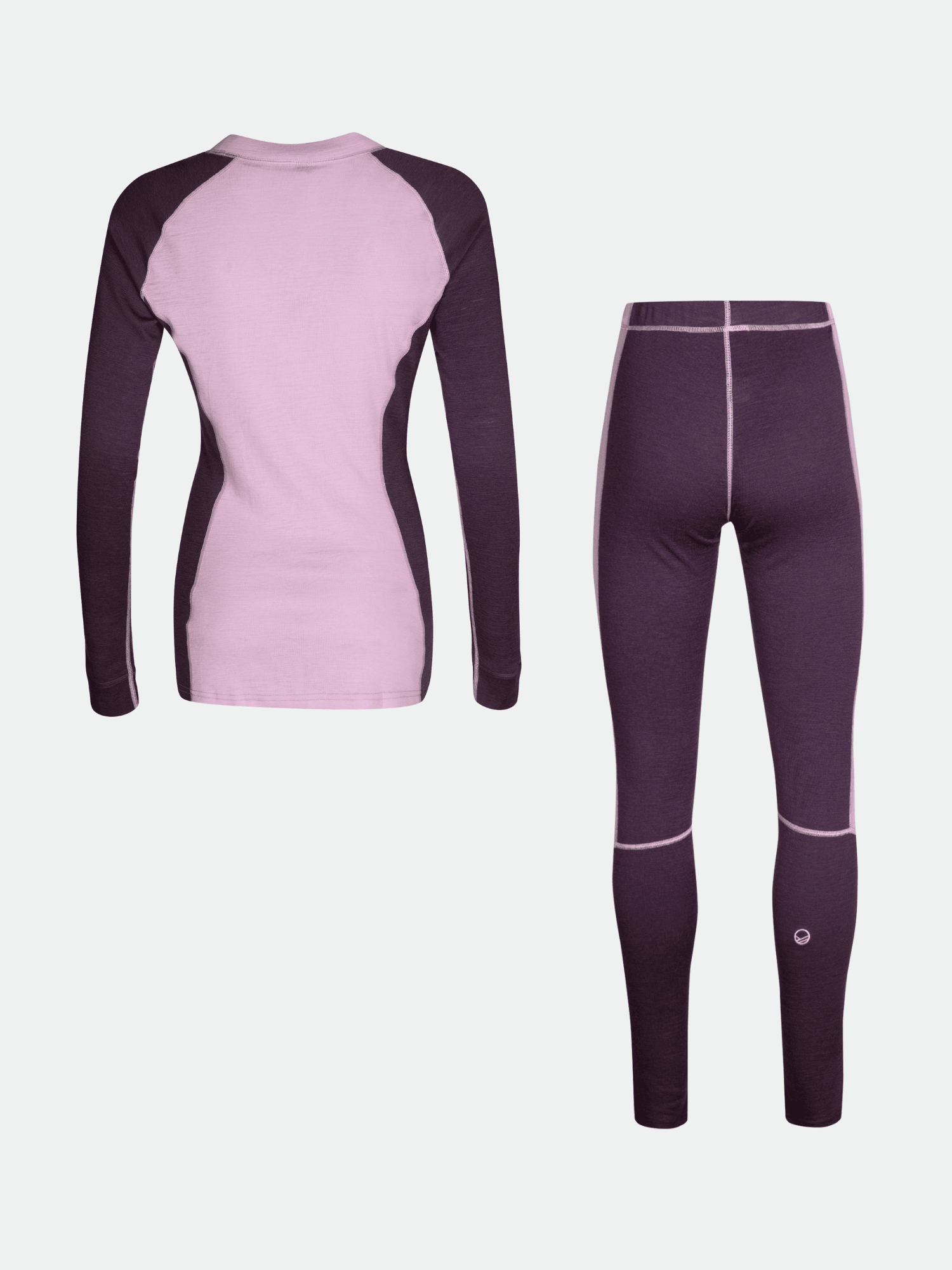 The Halti Hossa Merinowool Baselayer Set Women's in pink and purple features pink seams, shown from the back.