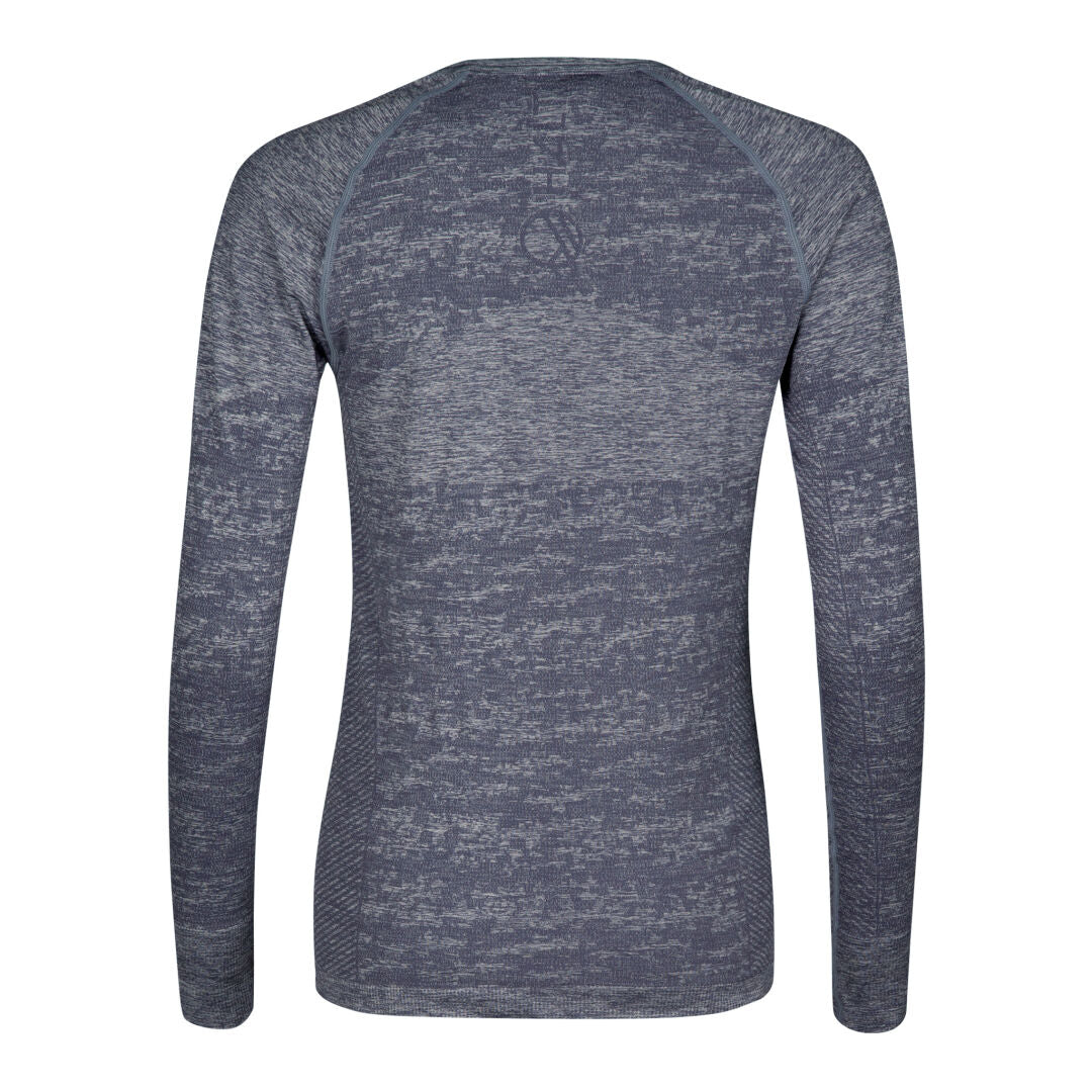 Halti Free Seamless Baselayer Set Womens, long-sleeve heathered dark gray top shown from the back on white.
