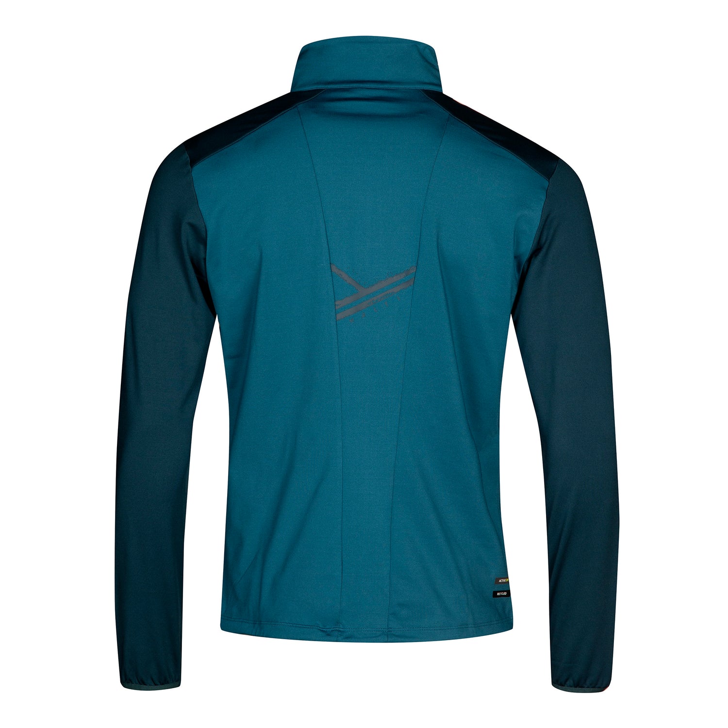 Halti Crosser Layer Jacket Mens: teal/black, long-sleeve, high collar, subtle logo, Active Dry fleece for multisport use.