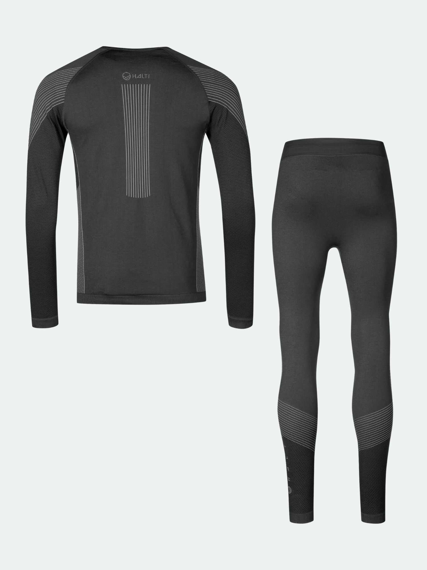 The Halti Atom Seamless Base Layer Set Men's in black, shown from the back on a plain white background.