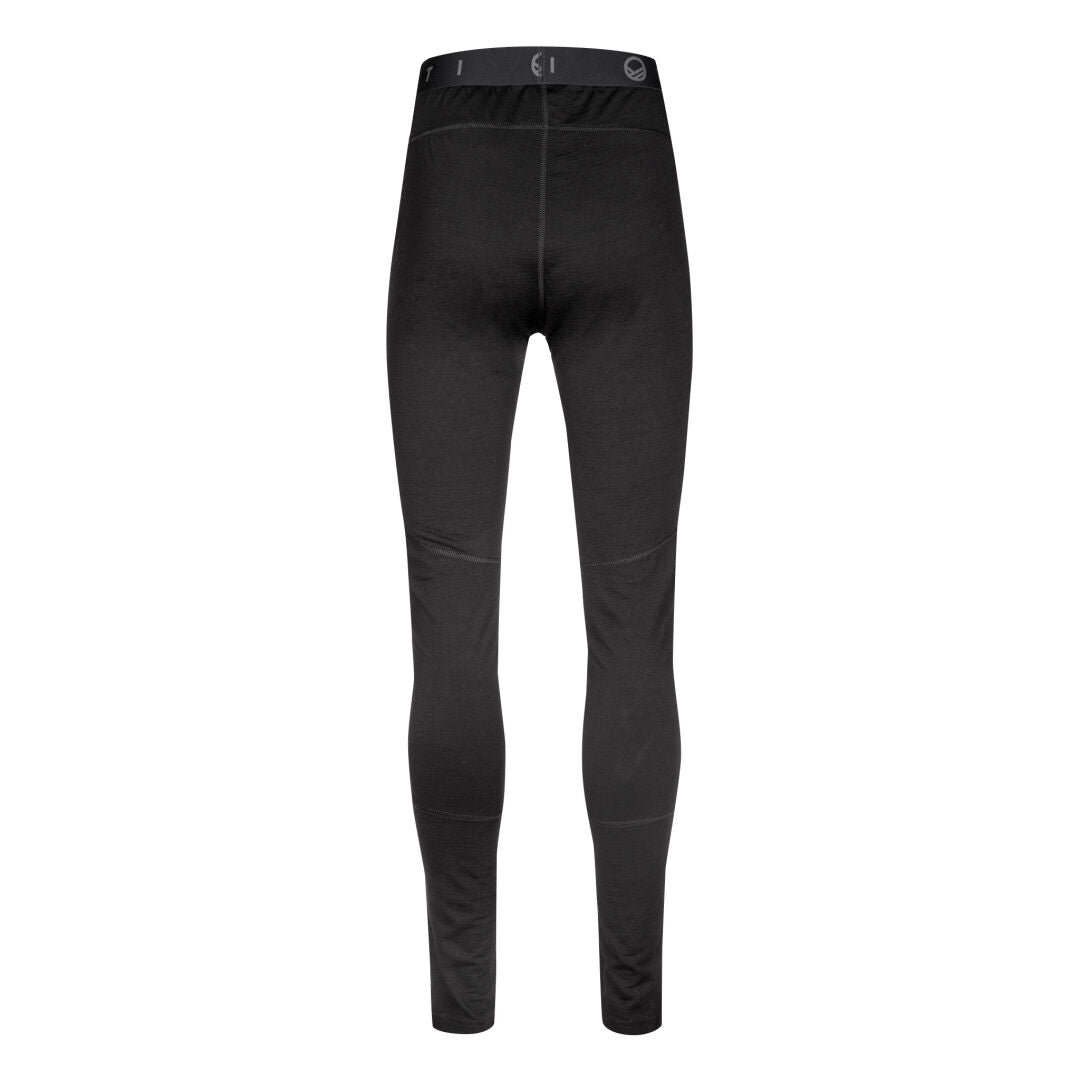 Halti Pihka II Merino Baselayer Pants Womens: black, full-length, lightweight wool leggings with elastic waistband.