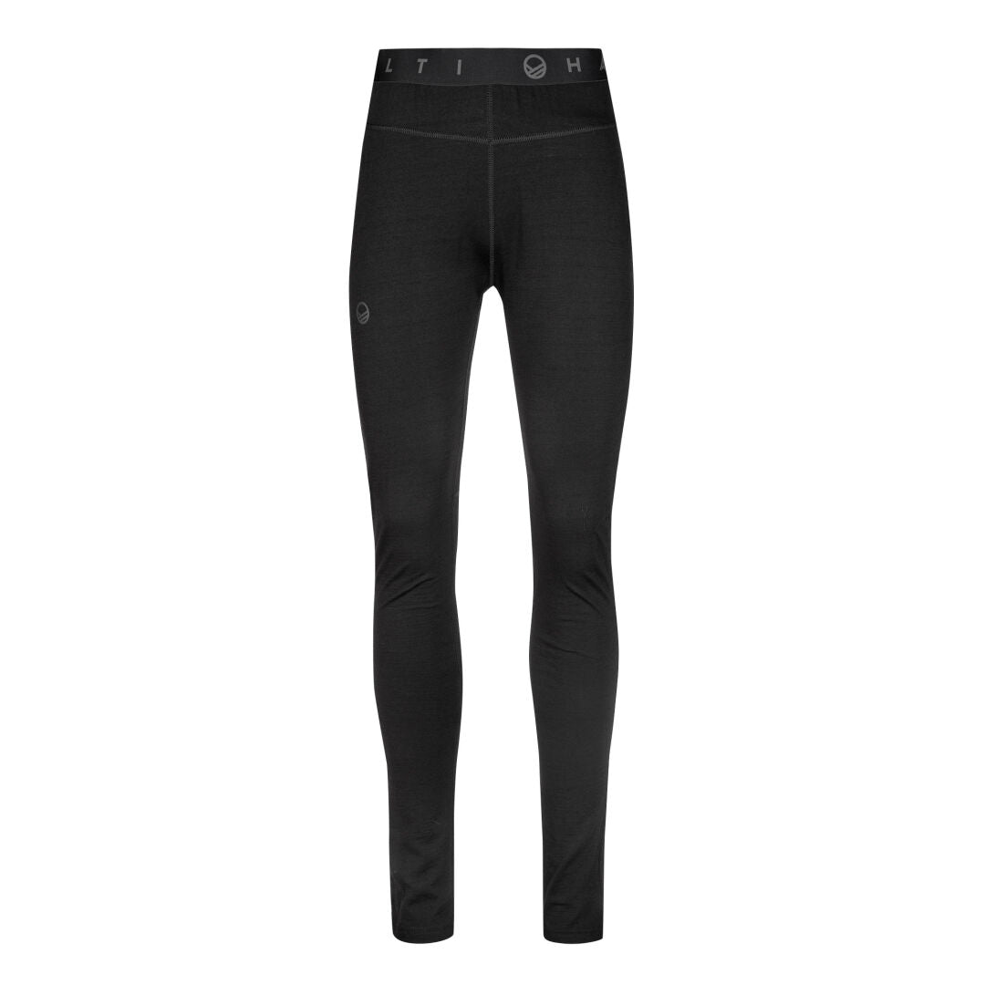 Halti Pihka II Merino Baselayer Pants Womens—black, fitted, lightweight, breathable leggings on a white background.