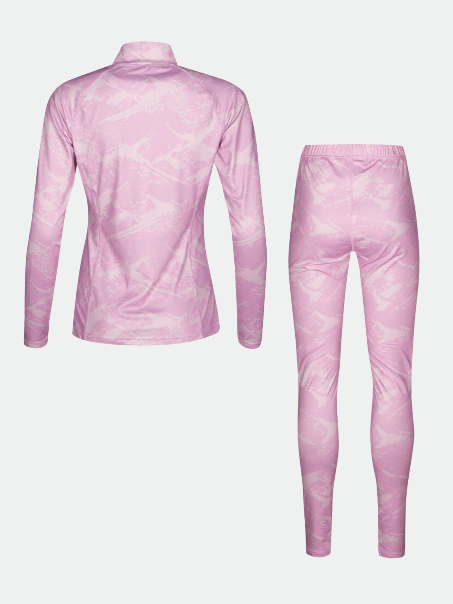 Back view of Halti Windfire Baselayer Set Women's in pink with a light abstract pattern, ideal for winter layering.