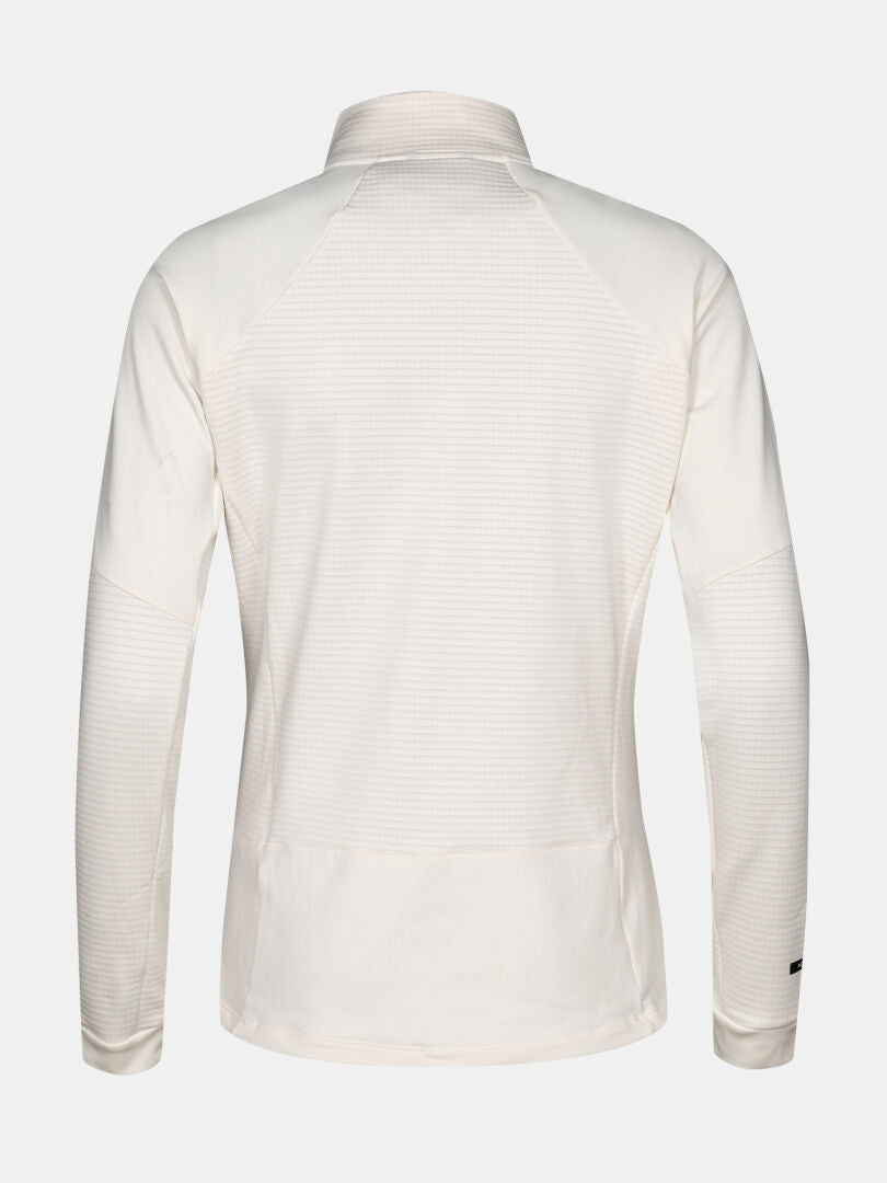 Back view of Halti HeatGrid Layer Jacket Women's, a lightweight collared midlayer with subtle texture, perfect for hiking.