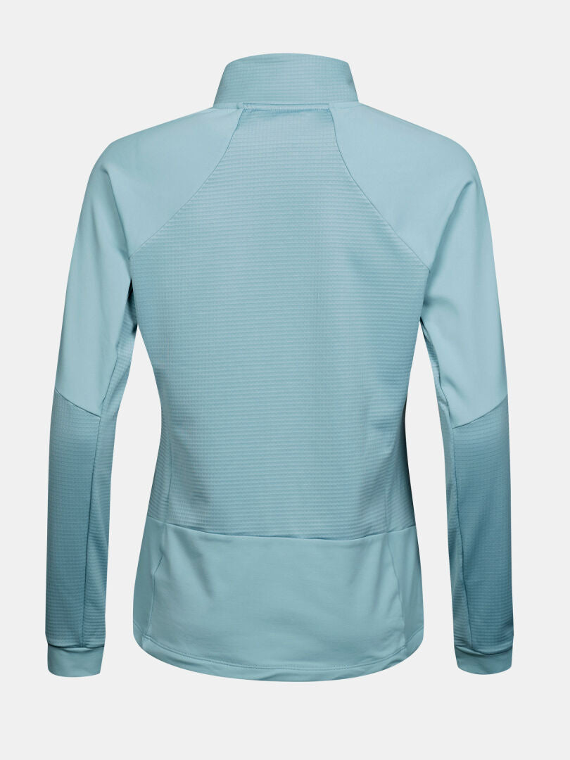 Halti HeatGrid Layer Jacket Women's in light blue, shown from the back with high collar and subtle textured panels.