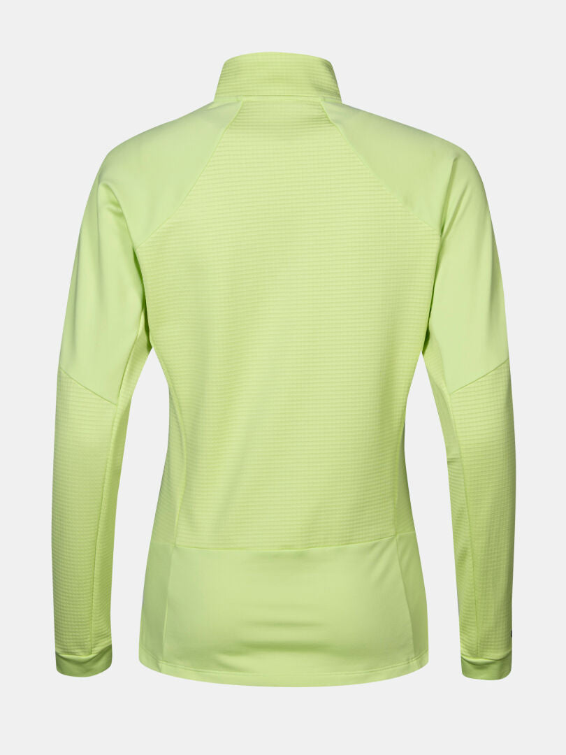 The Halti HeatGrid Layer Jacket Women's in light green is shown from the back on a plain white background.