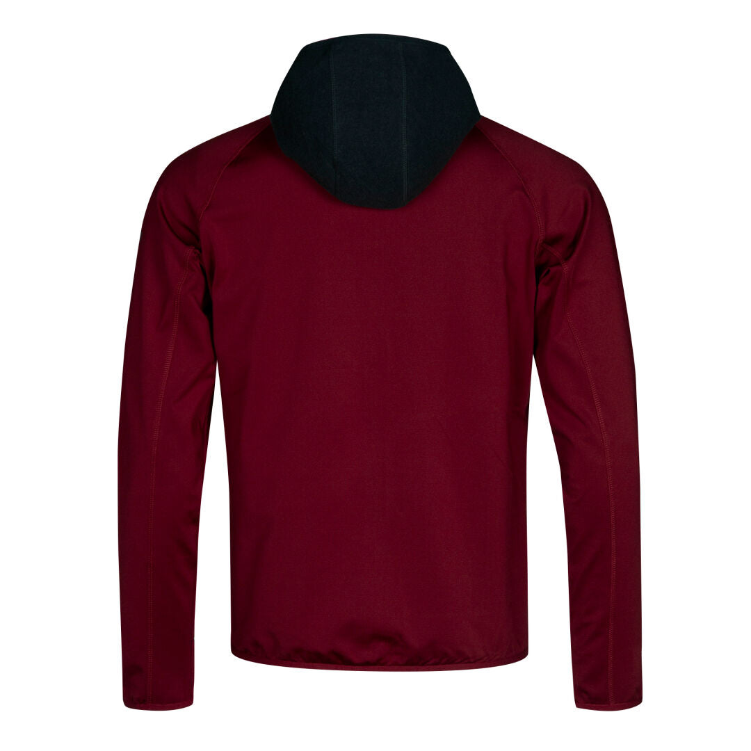 The Halti Circuit II Hoodie Mens in maroon features long sleeves, shown from the back on a white background.