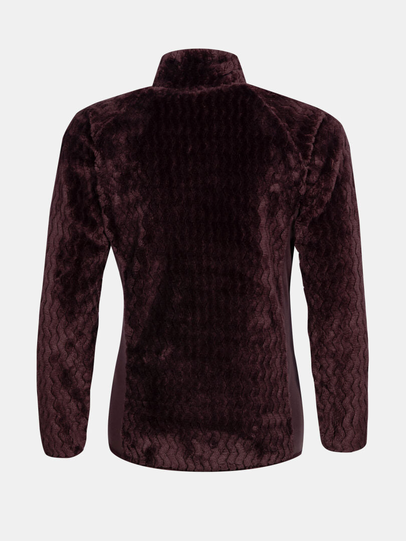 Back view of the Halti Thermel Layer Jacket Womens, featuring a high collar and dark brown textured fleece.