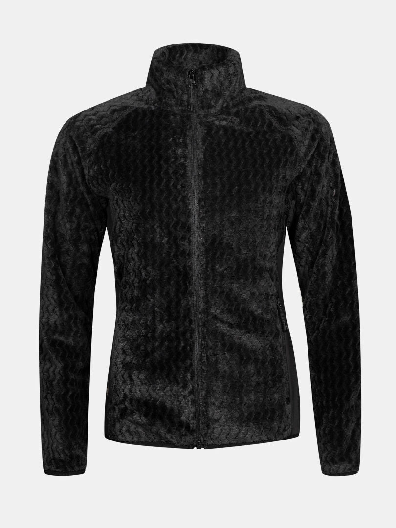 Front view of the Halti Thermel Layer Jacket Womens in black with chevron texture, ideal for staying cozy on chilly days.