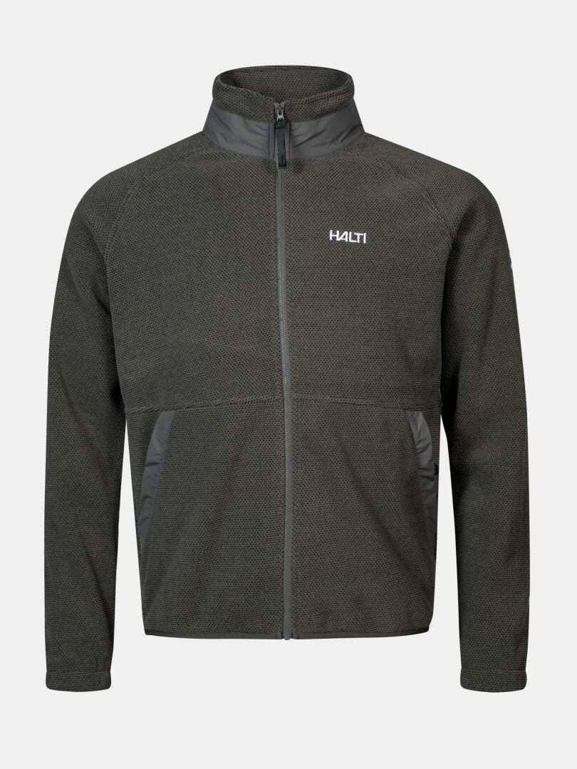 Halti Soolo Layer Jacket Men's in dark green with a high collar, side pockets, and Halti logo on the left chest.