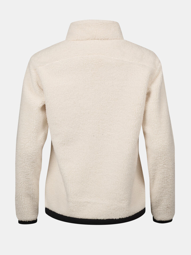 Back view of Halti Lumista Polar Fleece Jacket Women’s in cream with black trim—ideal windproof hiking midlayer.