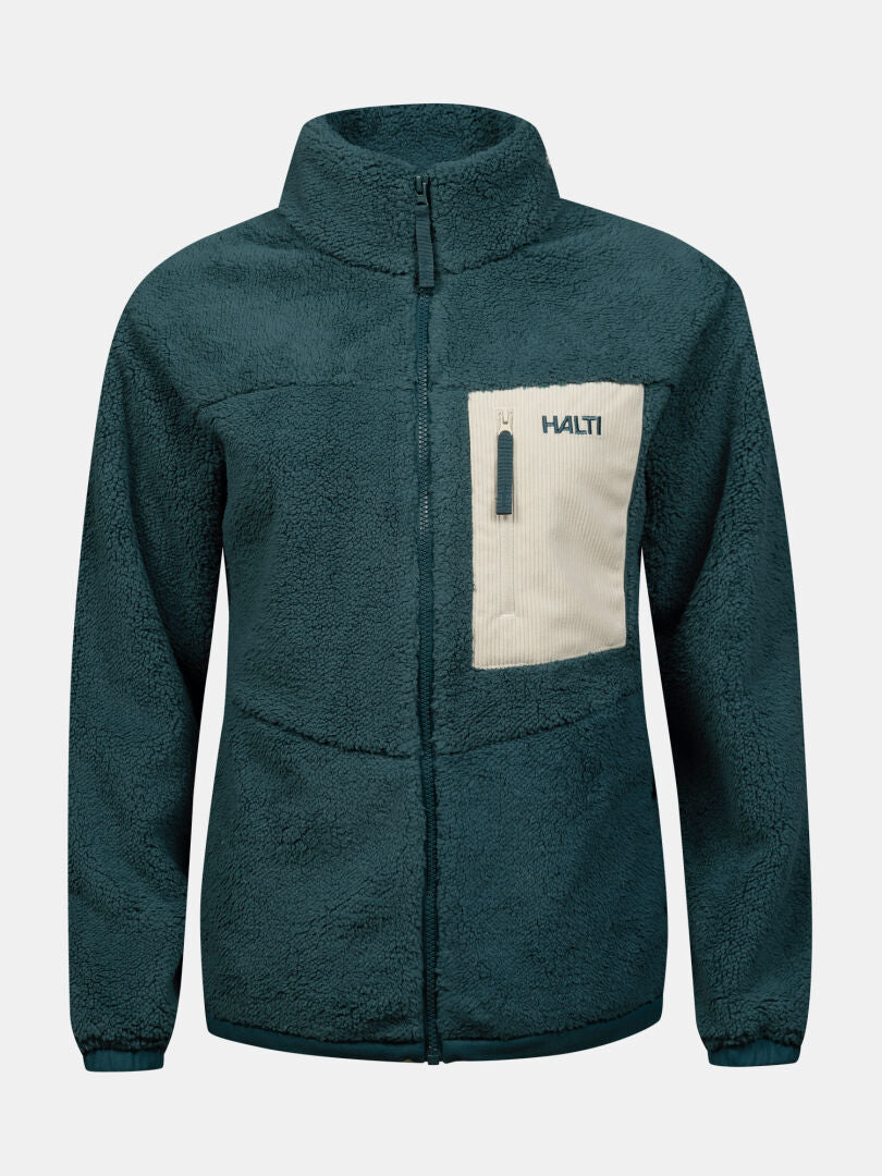 Halti Lumista Polar Fleece Jacket for women in teal with full zip, high collar, and cream chest pocket.