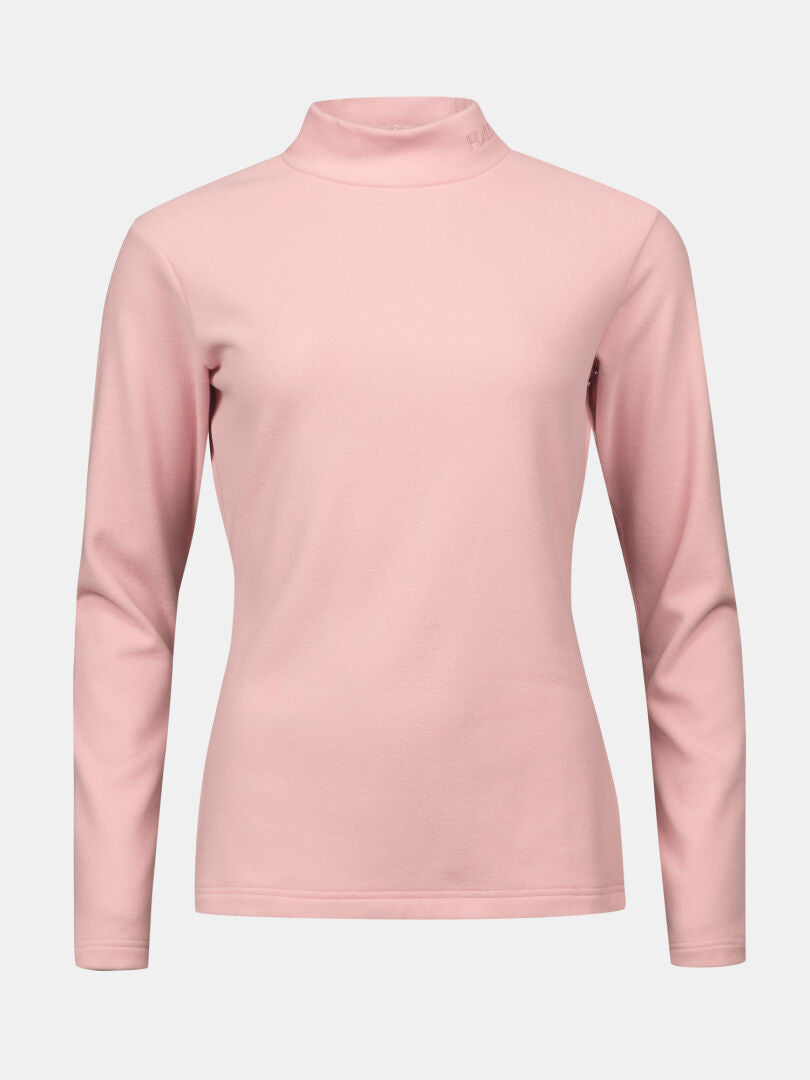Halti Trone Fleece Shirt Womens, light pink, long-sleeved mock-neck base layer shown front view on white background.