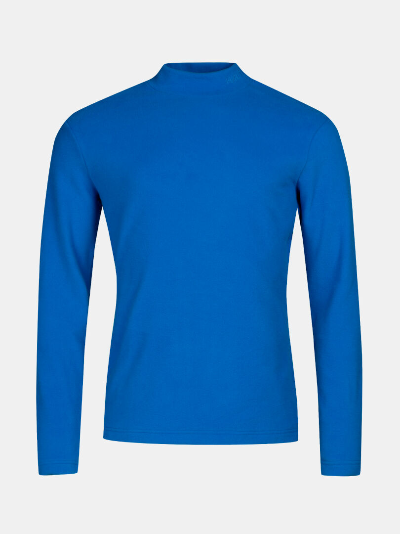 The Halti Trone Fleece Shirt Mens, a blue long-sleeve base layer, is shown against a white background.