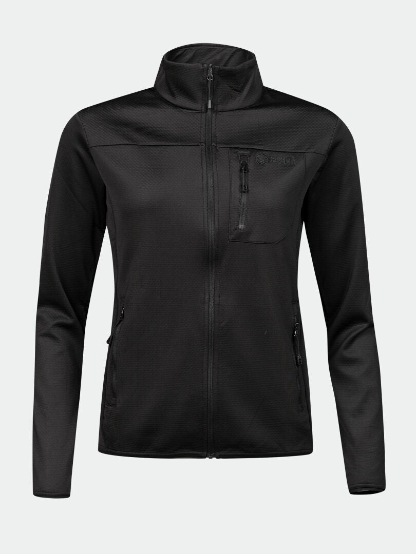 Halti Toivo Layer Jacket Womens: black mid-layer with Active Dry, zippered pockets, and high collar.