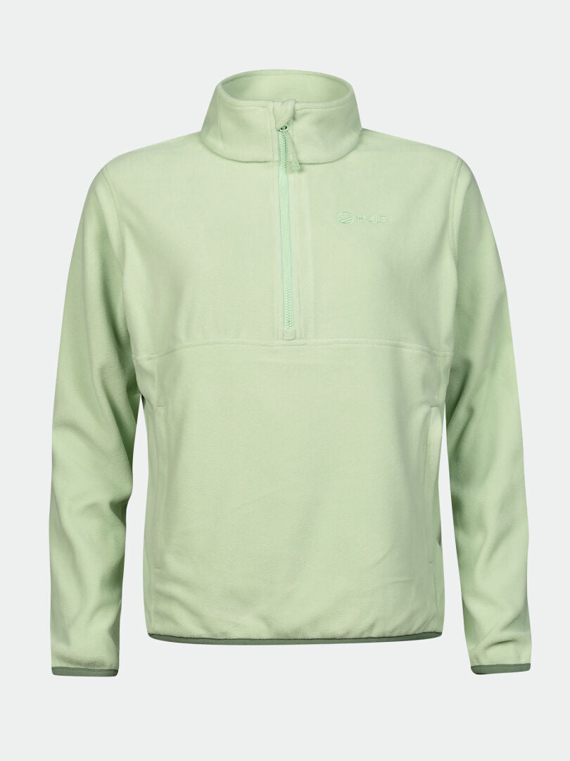 Halti Ossia Half Zip Fleece Shirt Womens in light green, made from recycled fleece—ideal for outdoor adventures.