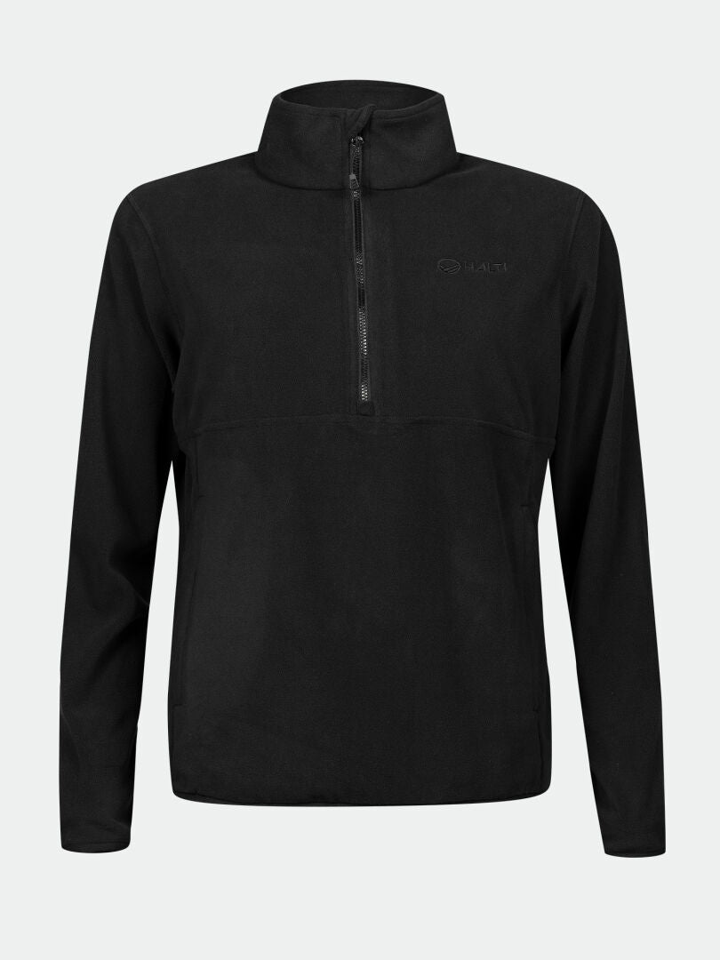 The Halti Ossia Half Zip Fleece Shirt Womens in black is ideal for outdoor adventures with its stand-up collar.