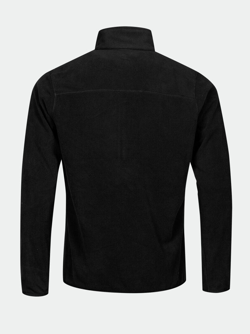 The Halti Ossia Half Zip Fleece Shirt Men's, shown in black from the back, is a cozy lightweight outdoor layer.