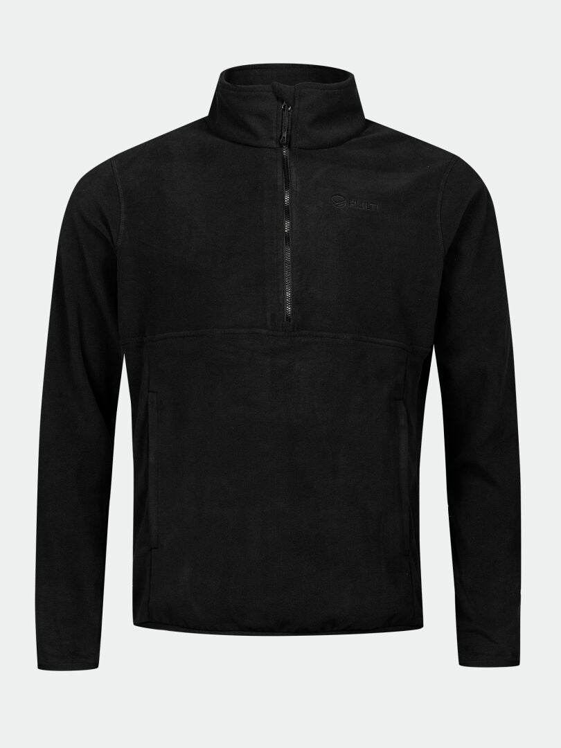 Halti Ossia Half Zip Fleece Shirt Men's—black, recycled, lightweight layer with stand-up collar for outdoor activities.