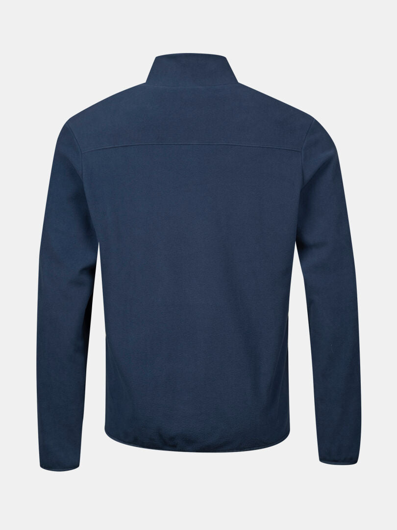 Back view of Halti Rockmoon Fleece Jacket Men’s in navy, collared, perfect for outdoor layering, on a white background.