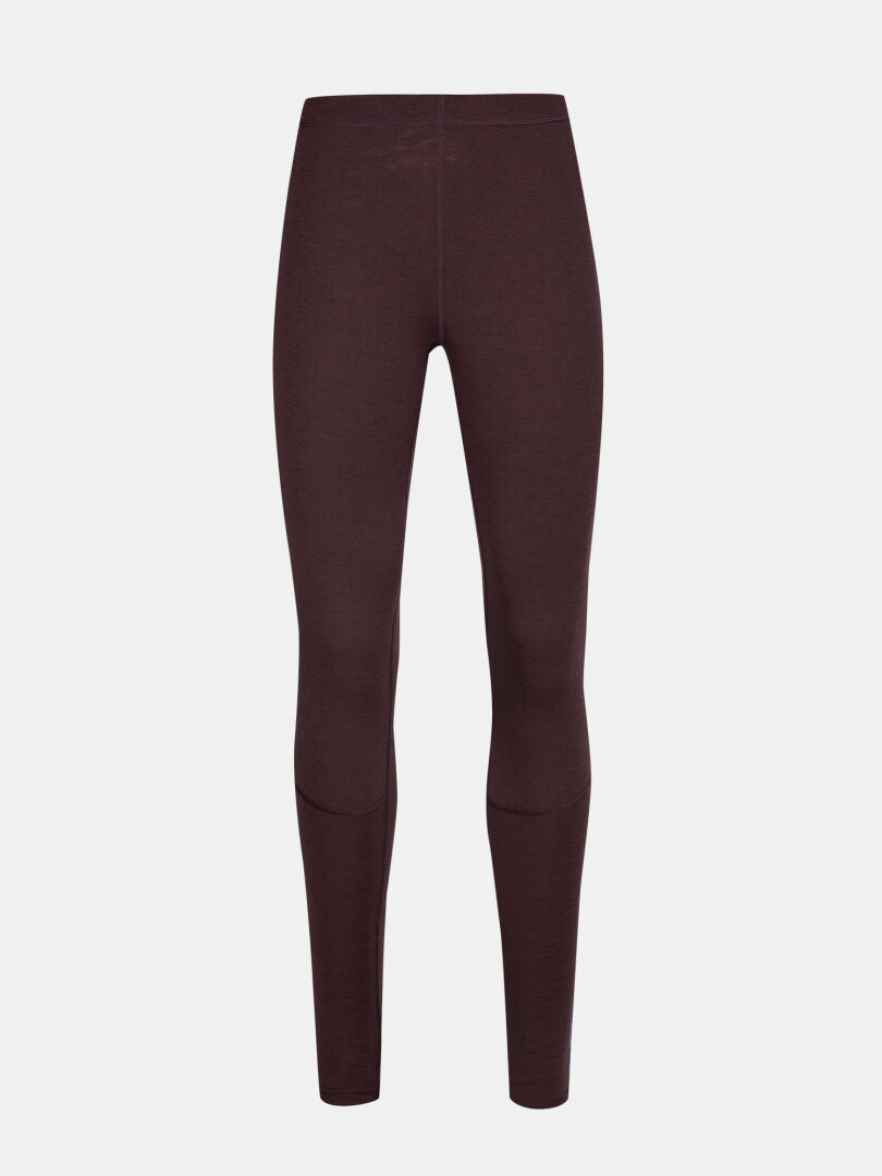 The Halti Hossa II Merino Base Layer Set Women's features high-waisted, full-length dark brown leggings for cold weather.