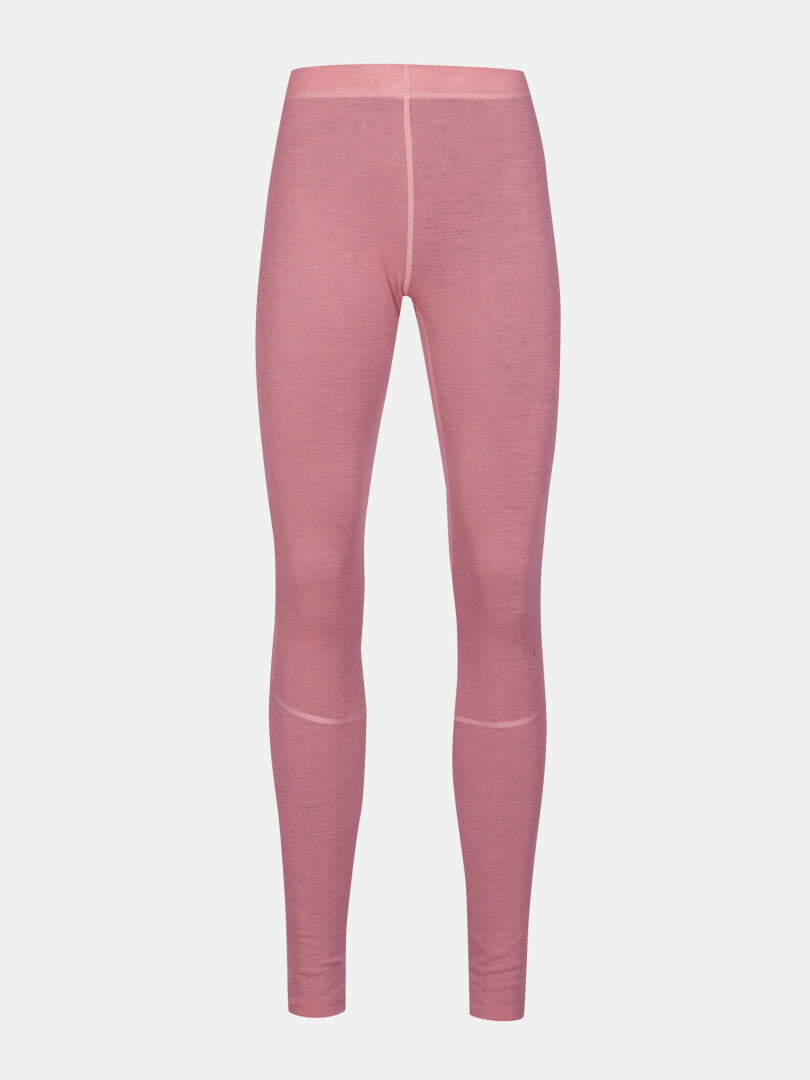 The Halti Hossa II Merino Base Layer Set for women features light pink, full-length leggings with a high waistband.