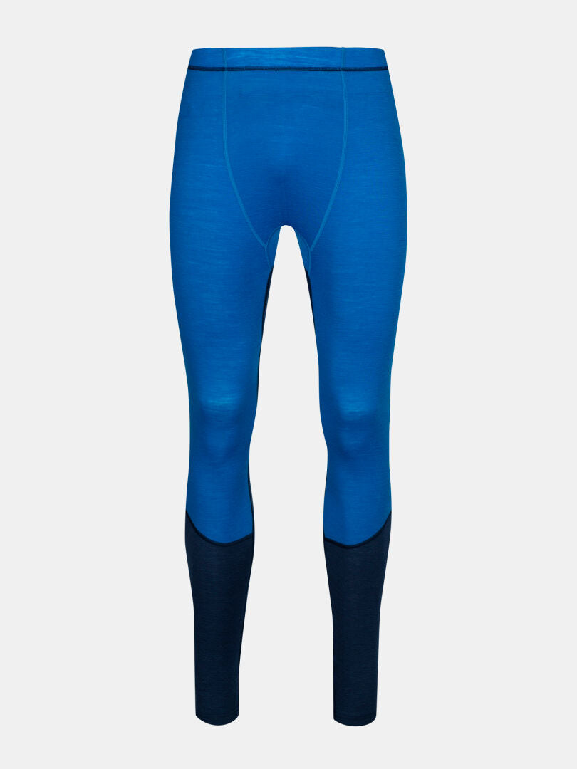 Halti Hossa II Merino Base Layer Set Mens, blue leggings with dark blue cuffs, great for outdoor sports, front view.
