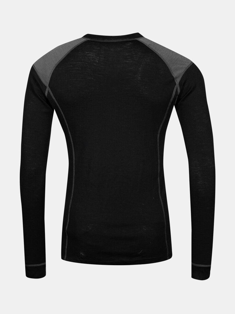 The Halti Hossa II Mens Merino Base Layer Set in black with dark gray shoulders, shown from the back on a light background.