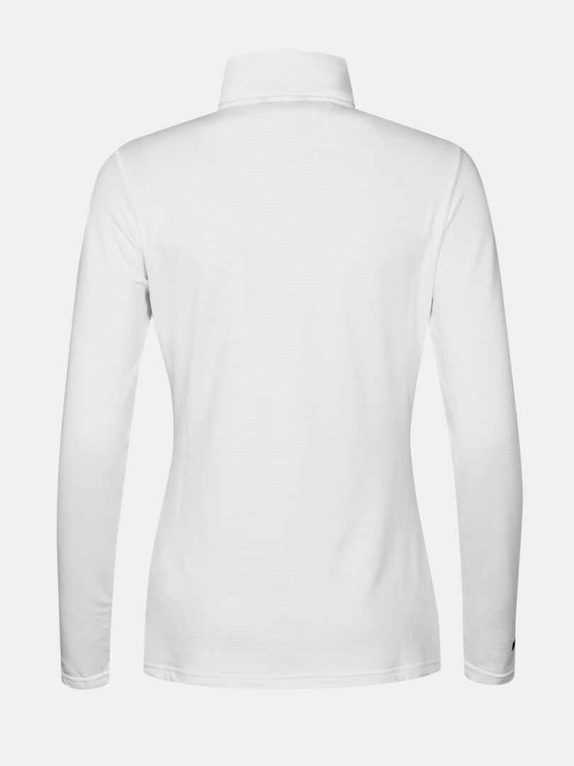 Back view of Halti Jaako Shirt Women's, long-sleeve, collared, white, on a plain white background.