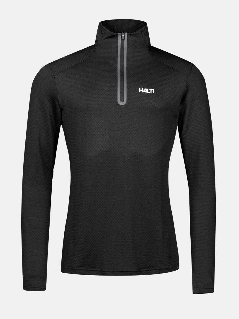 The Halti Jaako Shirt Men's is a black, lightweight mid layer with a quarter-zip and Active Dry Sport Knit for comfort.