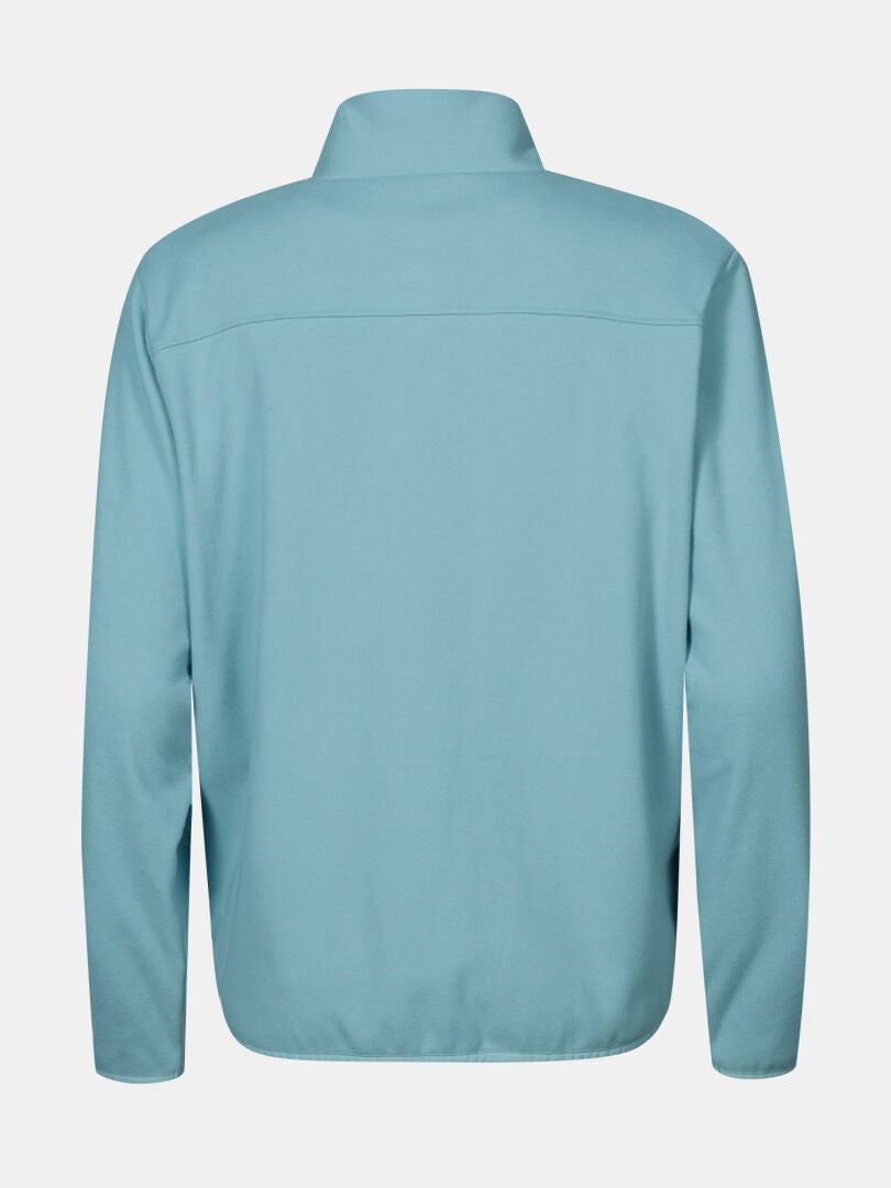 Halti Rockmoon Fleece Jacket Women's Plus in light blue, shown from the back with a straight hem and stand-up collar.