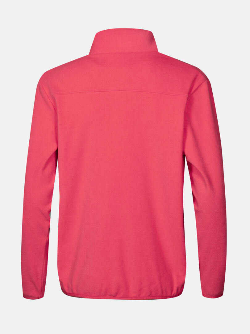 Back view of Halti Rockmoon Fleece Jacket Women's Plus in bright pink, high collar, on plain white background.