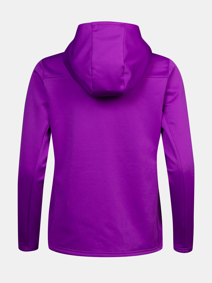 Back view of a bright purple Halti Seiland Layer Jacket Women’s stretch fleece midlayer.
