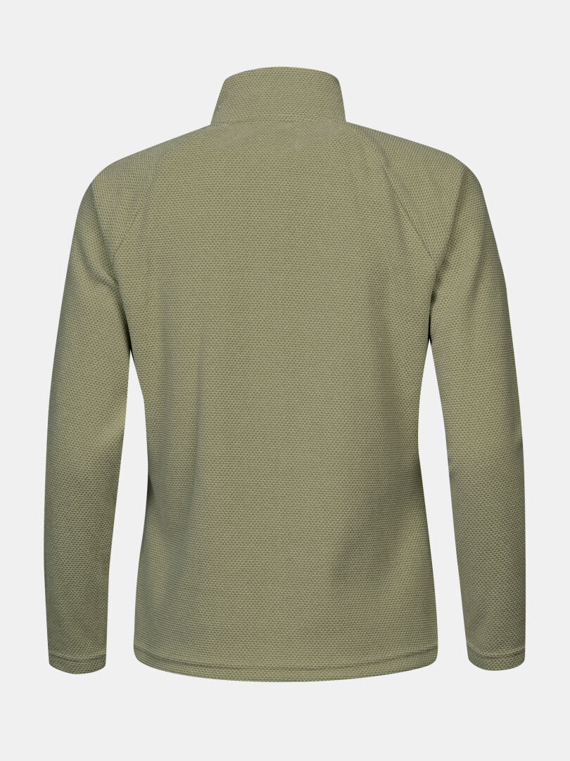 Halti Suomis Hybrid Layer Jacket Women’s in light olive green, lightweight and back view on a plain white background.