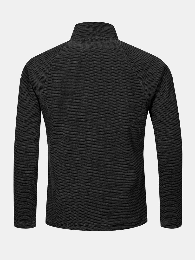 Halti Suomis Hybrid Layer Jacket Men’s in black, back view, ideal for outdoors, set against a light gray background.
