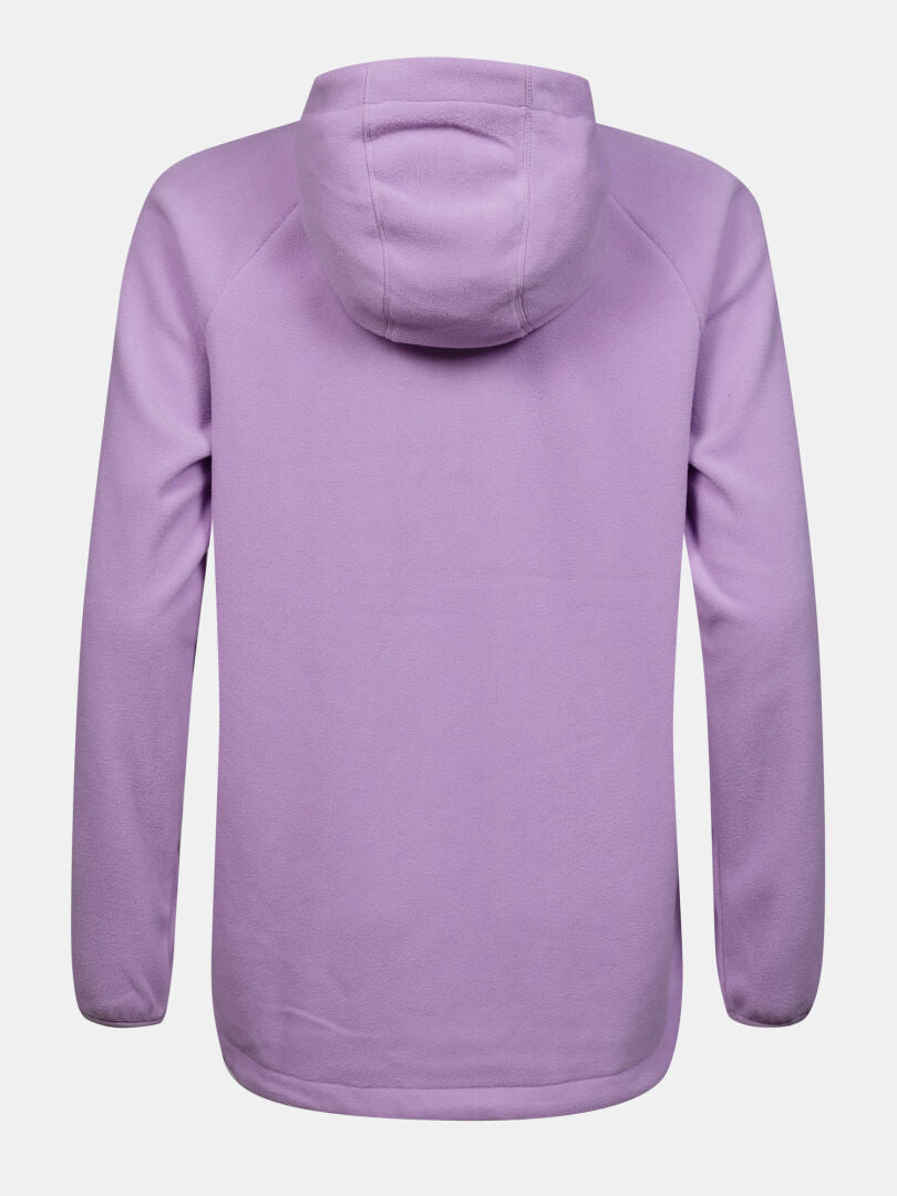 Back view of Halti Susanne Fleece Hoodie Women’s in light purple, long sleeves, adjustable hood, on white background.