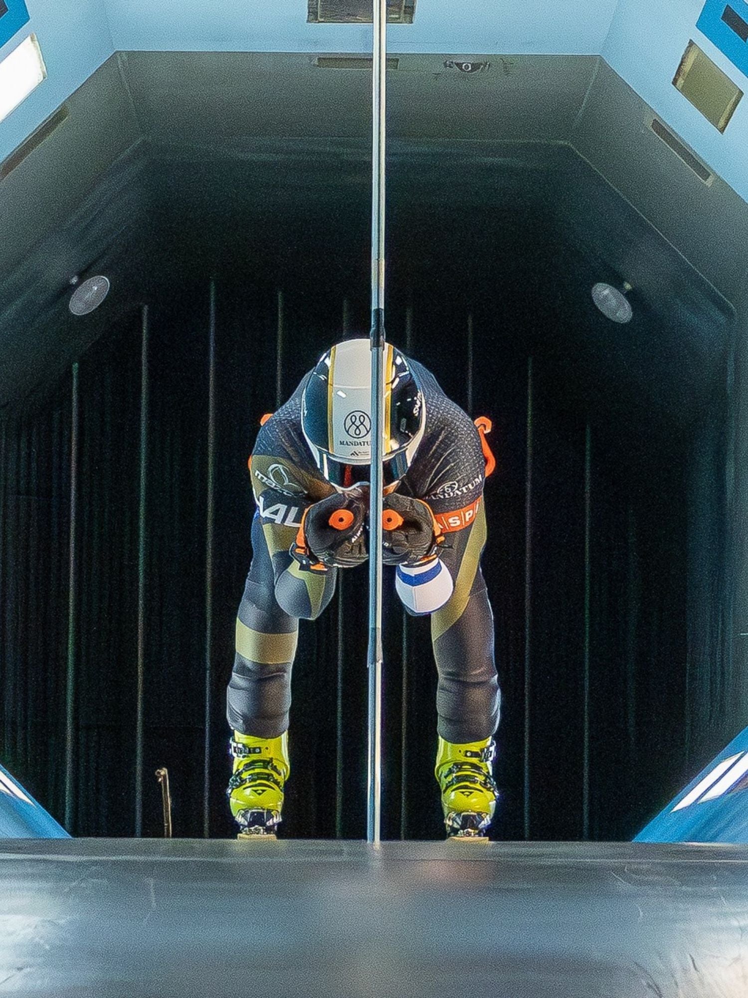 Fearless Finns skier in wind tunnel for prodcut development.