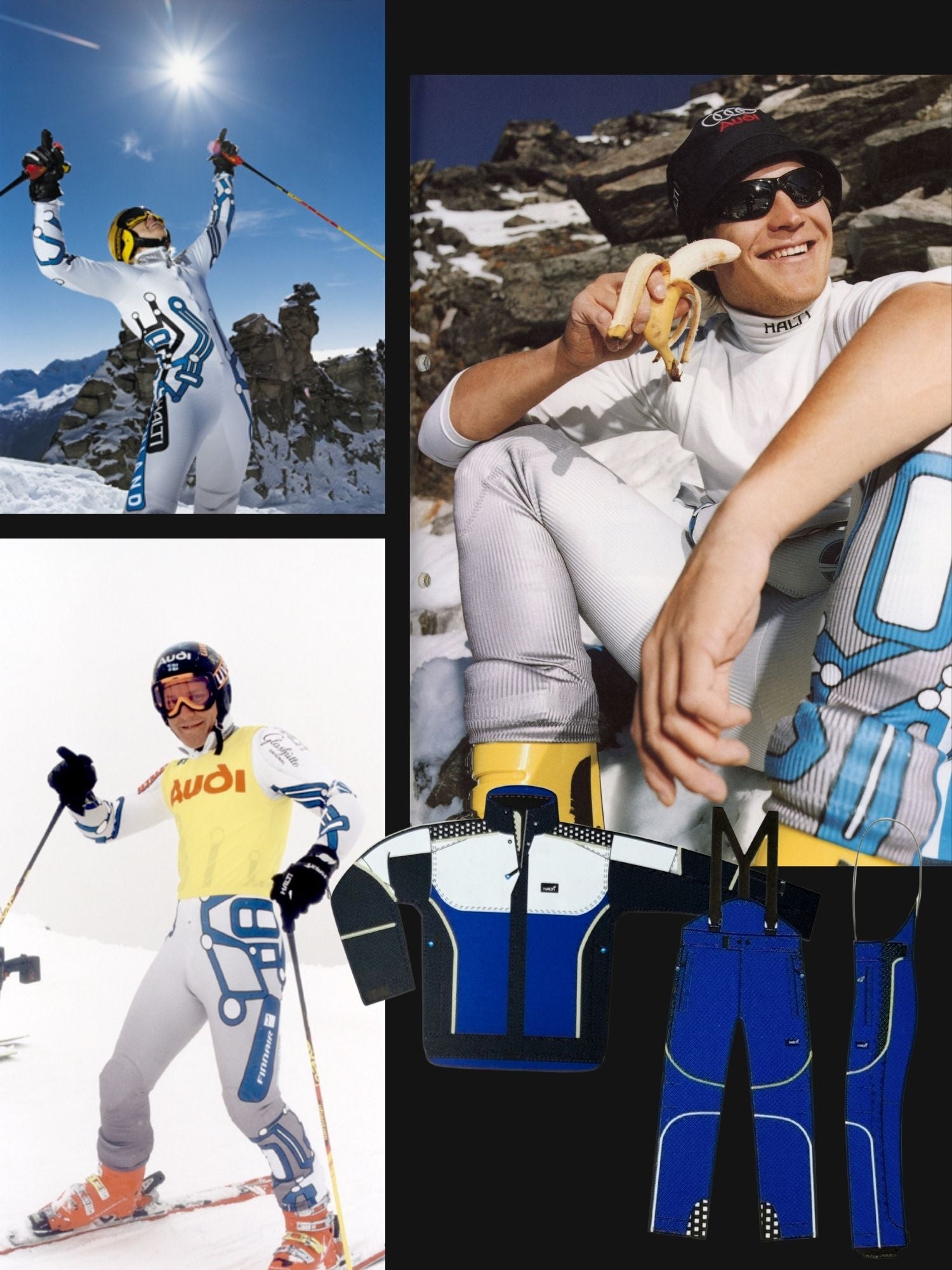 Collage of skier Kalle Palander in action and wearing ski gear.