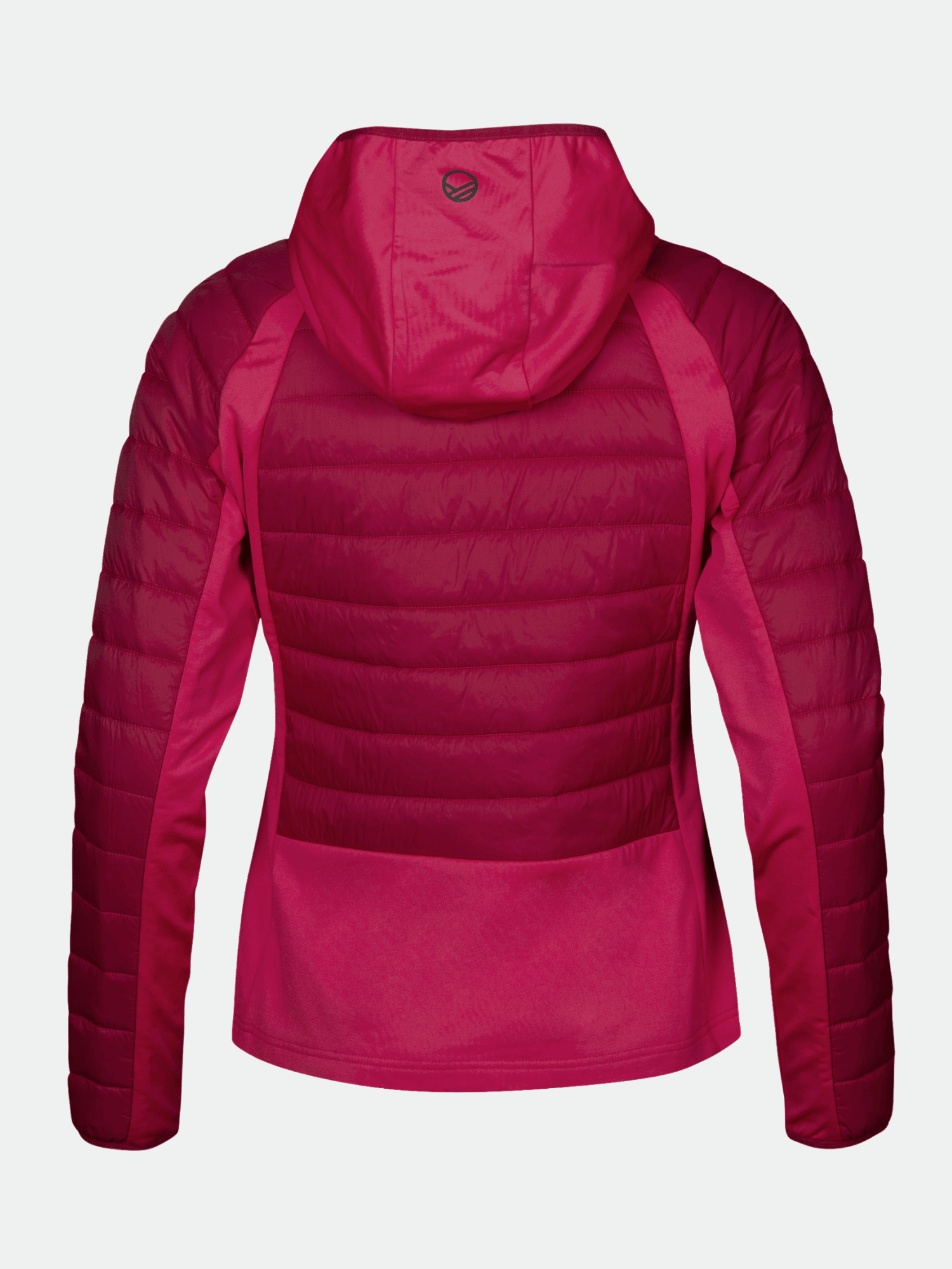 Halti Veidnes Women's Insulation Jacket, pink/dark red with microtherm insulation, shown from the back on white.